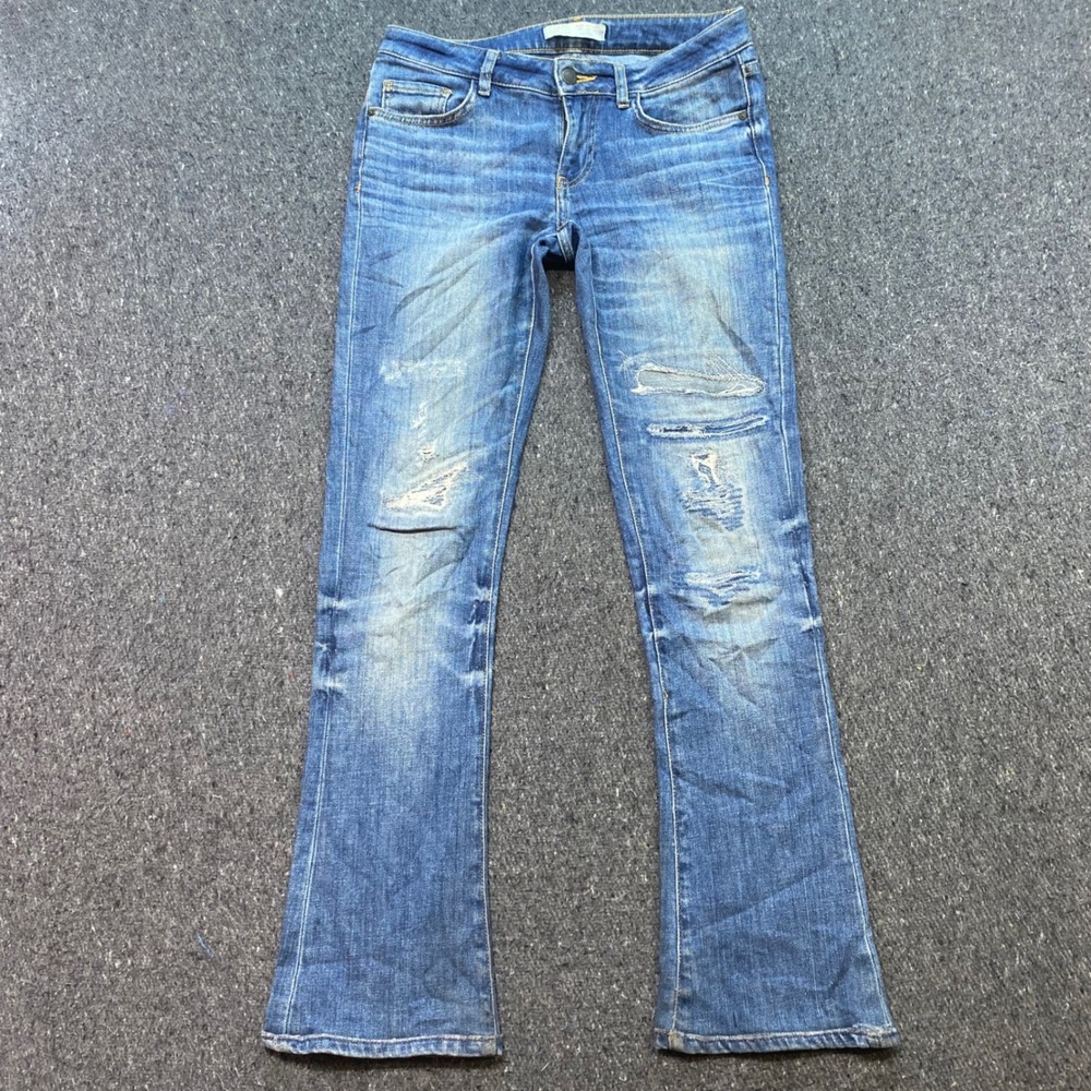 Zara Z1975 Distressed Jeans Sz 4 Womens Blue Grunge Low Rise Bootcut Flare Leg